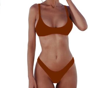 NWT SherryDC Women's Solid Scoop Neck Push Up Padded Brazilian Thong Bikini XL